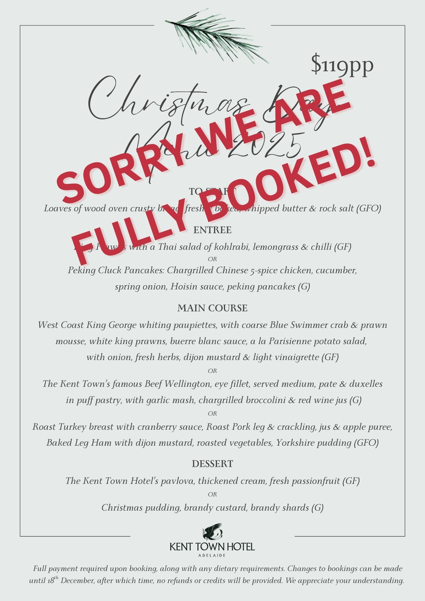 CHRISTMAS DAY LUNCH 2025 - FULLY BOOKED